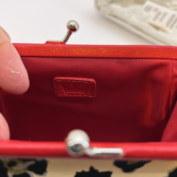 Baekgaard Leopard Print with Red Trim & Silver Hardware Kiss Lock Wristlet NWT - Picture 9 of 15